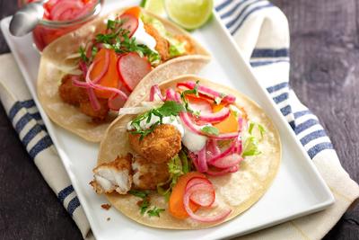 Fried Fish Tacos with Pickled Radishes and Carrots