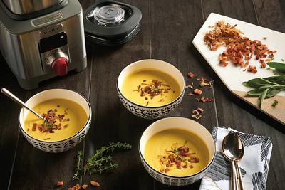 Butternut Squash Soup with Crispy Shallots and Bacon