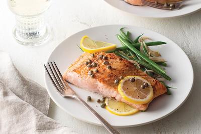 Salmon with Caper Butter Sauce and Haricots Verts