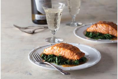 Salmon with Maple Compound Butter and Spinach