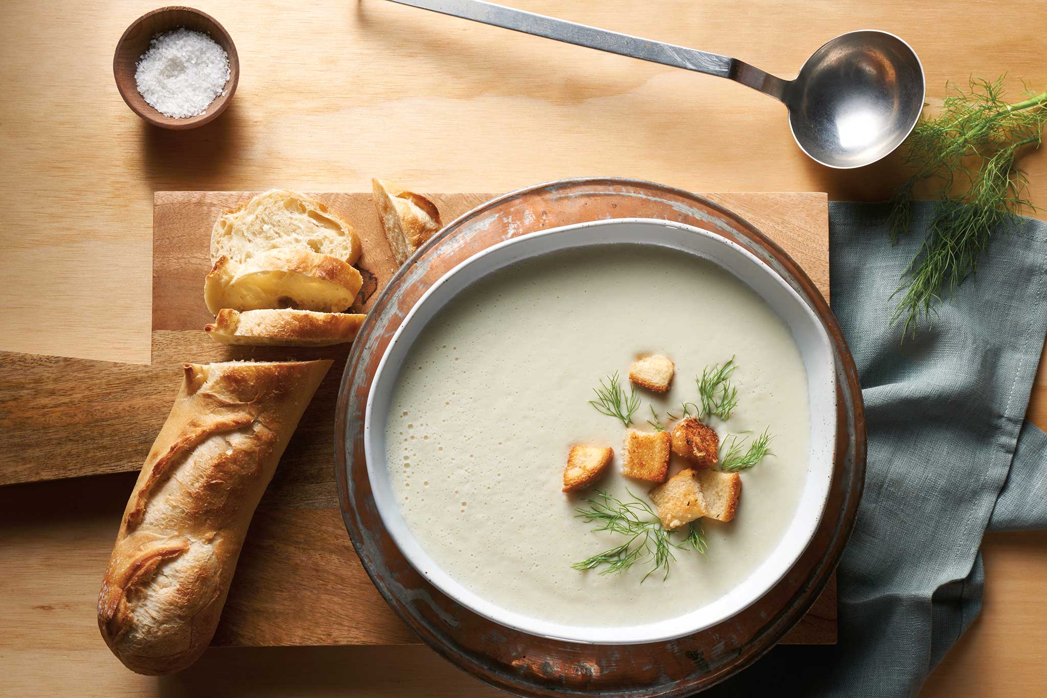 Roasted Fennel Soup with Thyme Croutons
