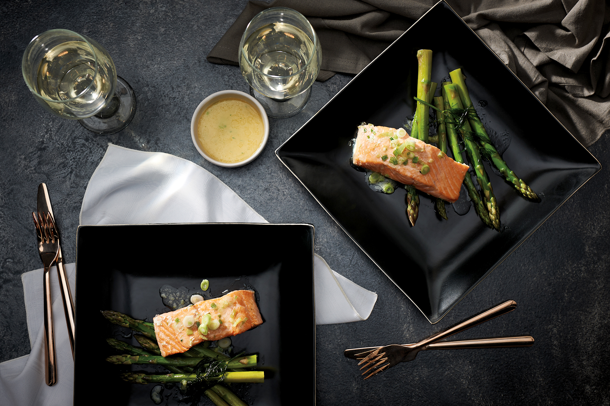Salmon with Lime Compound Butter and Asparagus