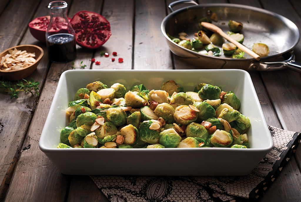 Sautéed Brussels Sprouts with Pancetta and Pomegranate Molasses