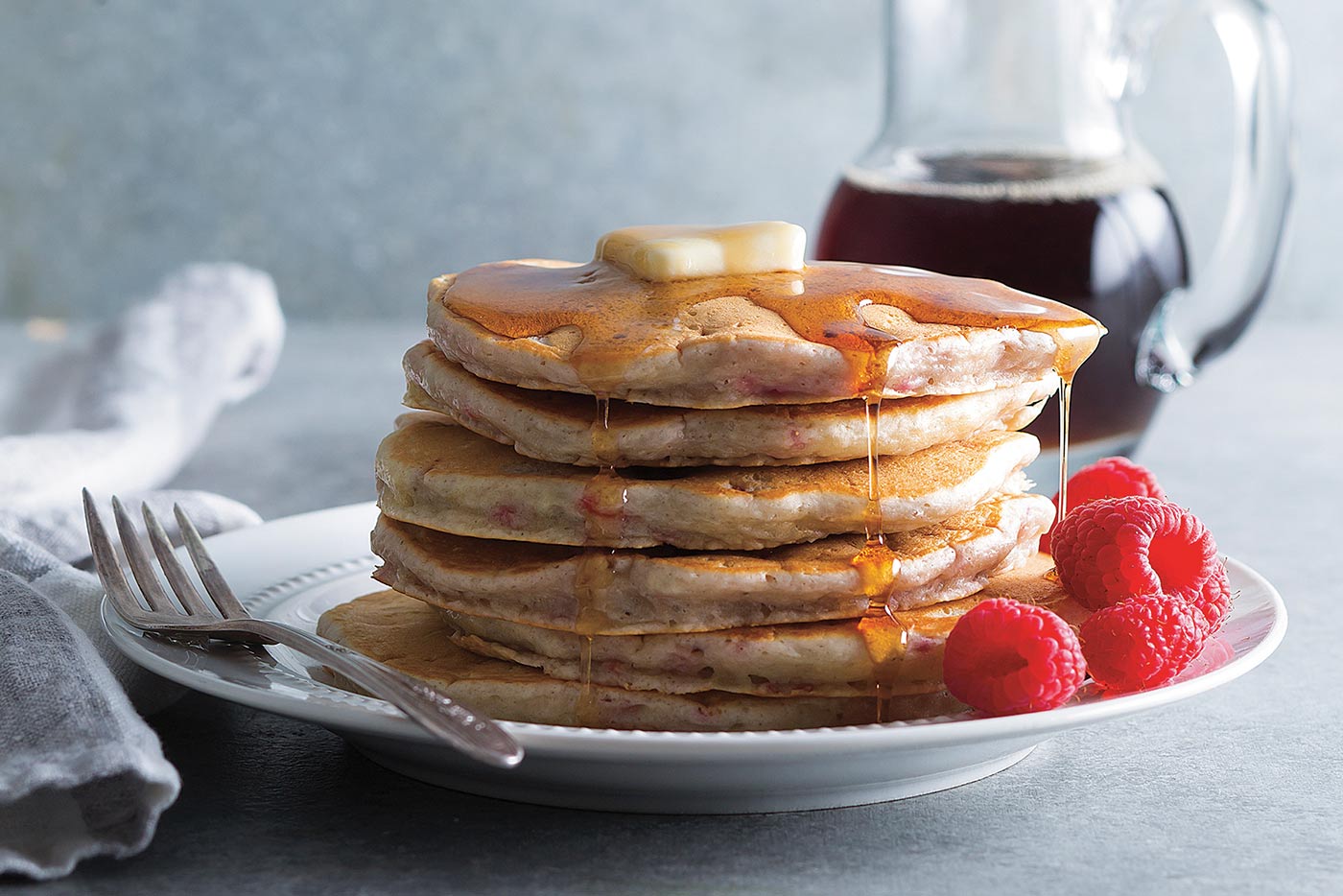 Sour Cream Pancakes with Raspberries